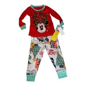 Disney New Mickey Mouse Christmas Lights 2 Piece Snug Fit Pajamas Size 18 mo